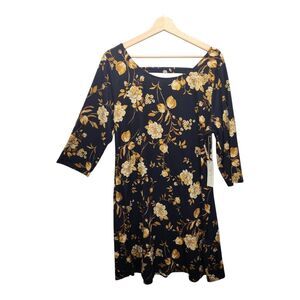 Nine Britton Navy Floral Pattern Open Strappy Back Super Stretchy Dress Size: 1X